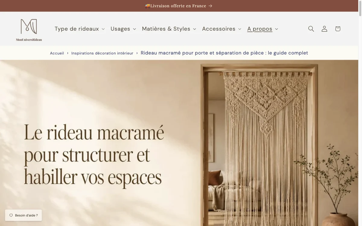 Article sur le rideau macramé pour porte et séparation de pièce, sur ordinateur